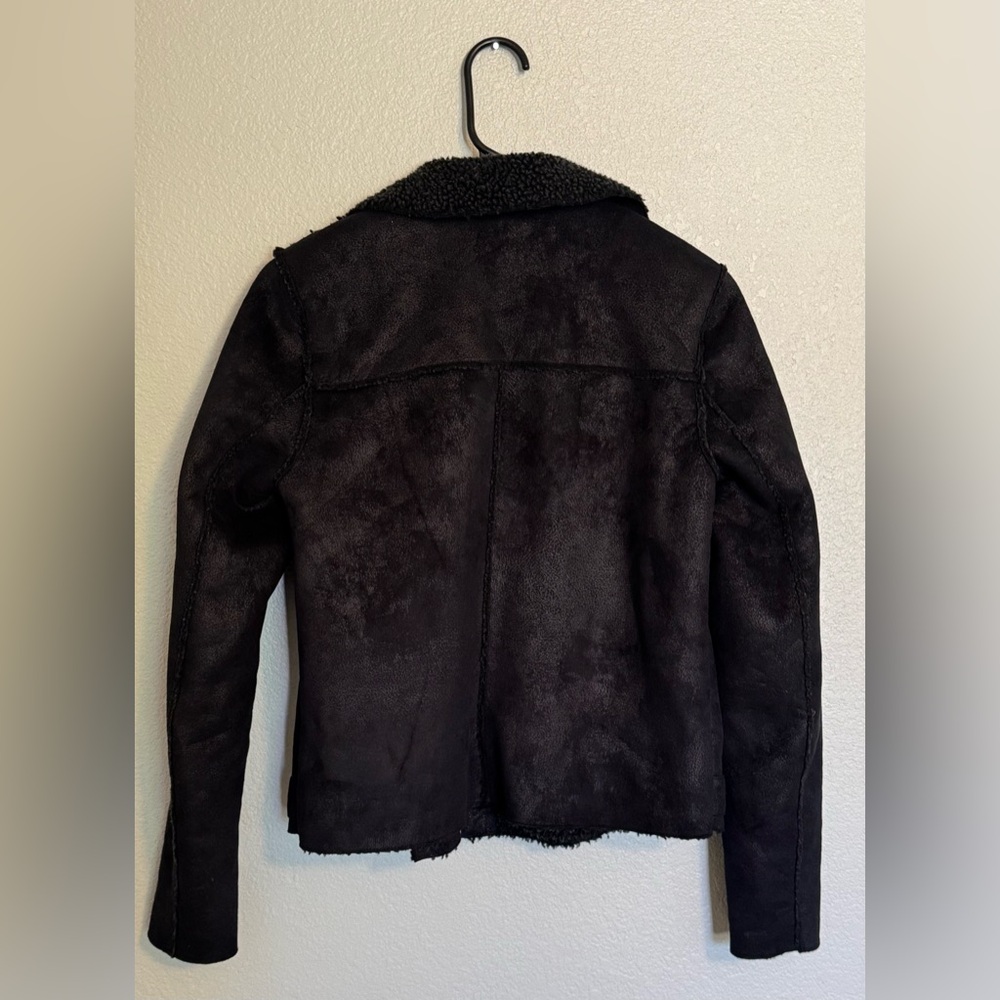 American Eagle Black Suede Shearling Moto Jacket - Picture 3 of 4